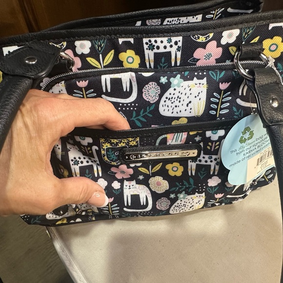 NWT Lily Bloom Black Floral & Animal Print Satchel with Yellow and Pink Accents - Picture 7 of 12